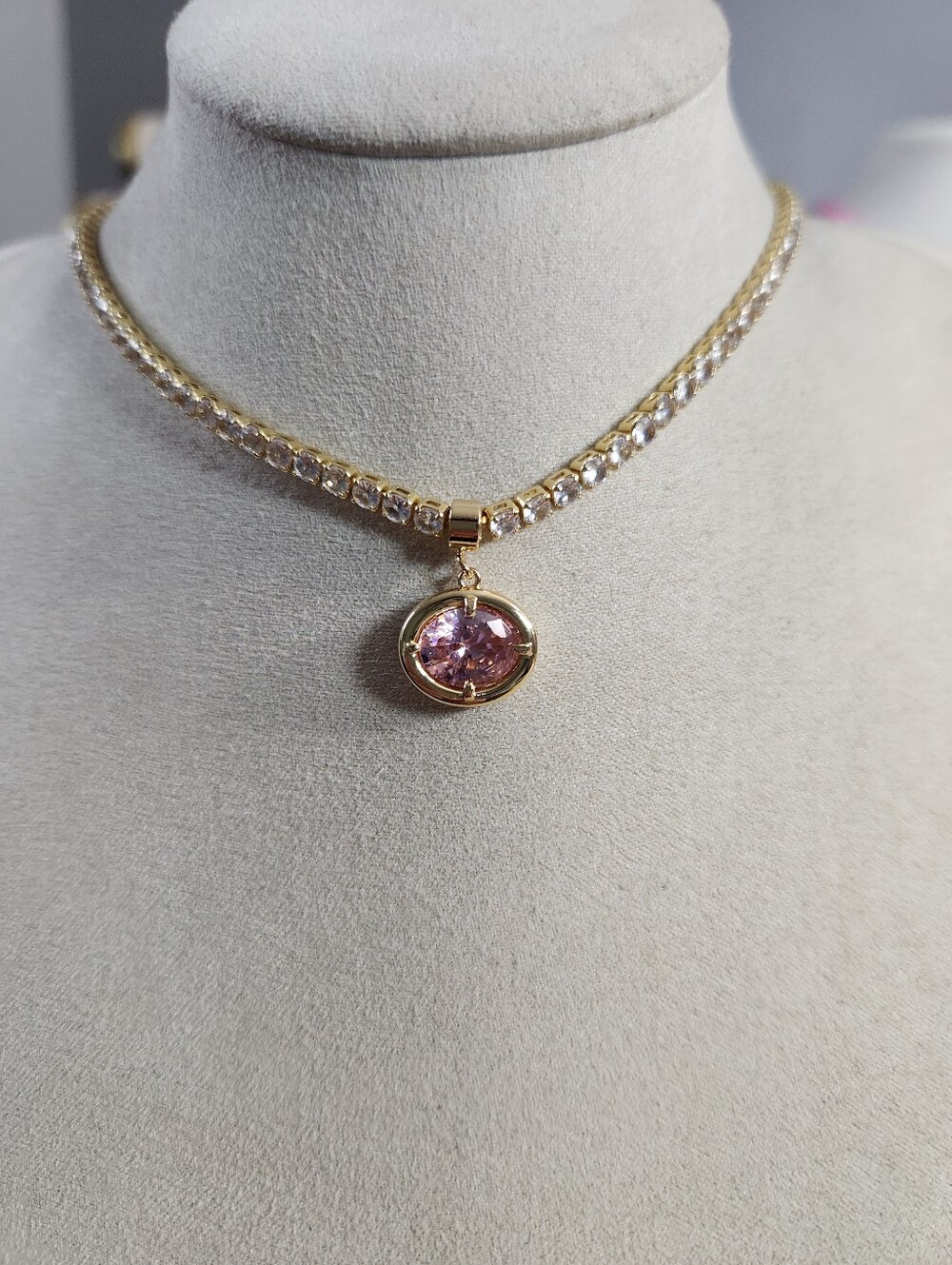 14k Gold Plated Pink Charm Choker Necklace